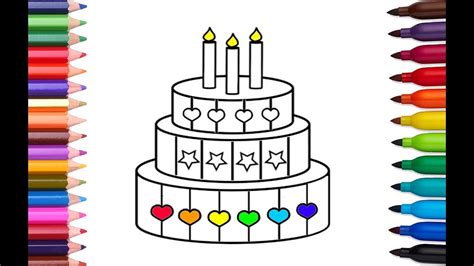 How to Draw and Color Birthday Cake | Coloring Pages for kids | Art color with Colored Markers ...