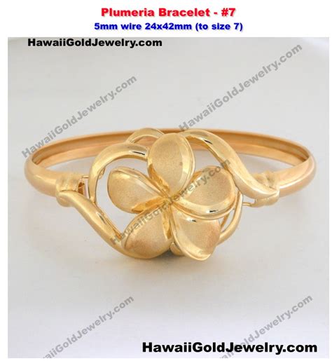 Hawaiian Plumeria Bracelet #7 5mm wire 24x42mm (to sz 7) - Hawaiian Gold Jewelry - Hawaiian Gold ...