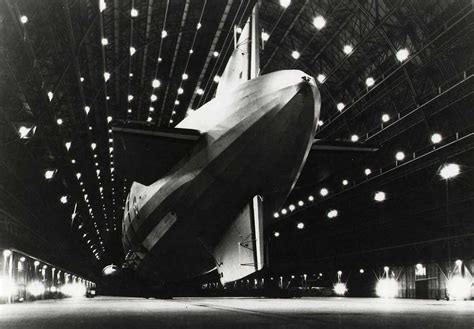 The airship USS Macon, moored at Hangar One at Moffett Federal Airfield ...