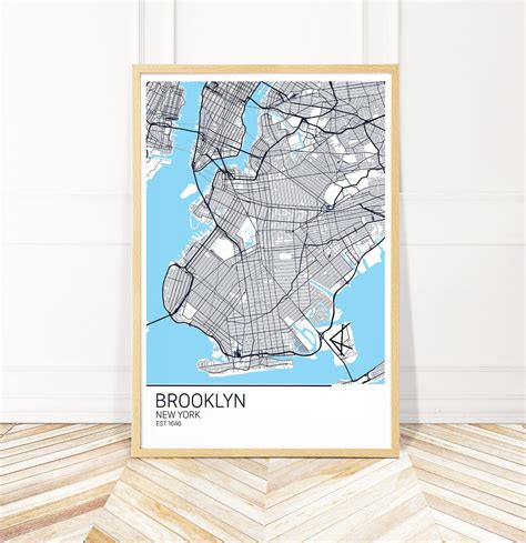 Brooklyn City Art Print Brooklyn Map Art City Art Framed - Etsy