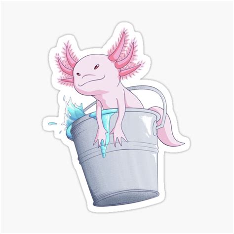 "Pink axolotl in a bucket" Sticker for Sale by flutterbee | Redbubble