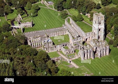 Aerial view of Fountains Abbey, near Ripon, one of the largest and Stock Photo: 70091745 - Alamy