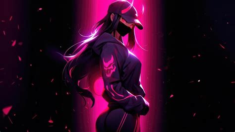 Mysterious Neon Anime Girl in the Shadows - backiee