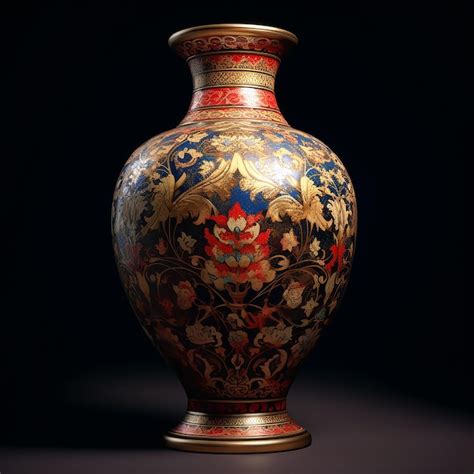 Premium AI Image | a large vase with a red and gold design on the bottom.