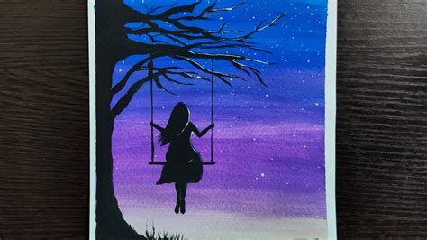 Alone girl swinging in a tree || lonely girl swinging watercolor painting #watercolorpainting ...