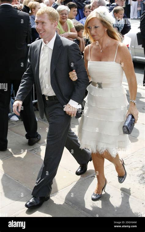 Paul Scholes and his wife Claire at the Gary Neville and Emma Hadfield wedding, Manchester ...