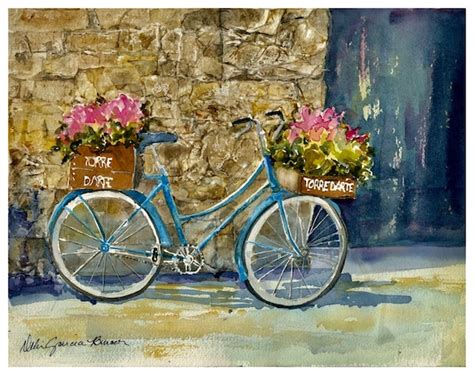 Blue Bike Watercolor/ Bicycle Painting/ French Country Art/ | Etsy