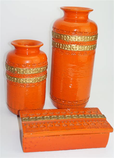 Ceramic Vase by Aldo Londi Bitossi, Orange/Gold Trim, Mid-Century, Italy, C 1960 For Sale at ...