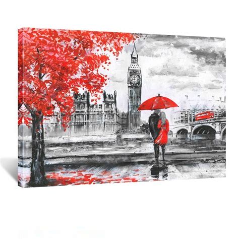 Kreative Arts - Red Umbrella Couple Painting Canvas Art Wall Decor ...