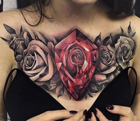 Rose Diamond Chest Tattoo | Chest tattoos for women, Rose chest tattoo, Cute tattoos for women