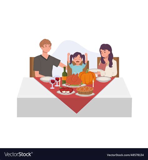 Happy family enjoying thanksgiving dinner Vector Image