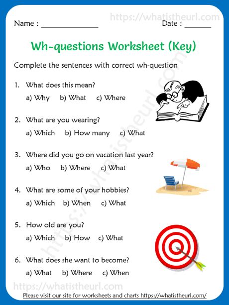 WH Question Worksheet For Grade 1