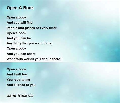 Open A Book - Open A Book Poem by Jane Baskwill