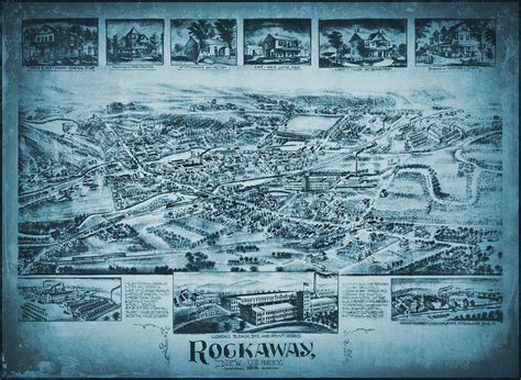 Rockaway New Jersey Vintage Map Aerial View 1902 Blue Photograph by Carol Japp - Fine Art America