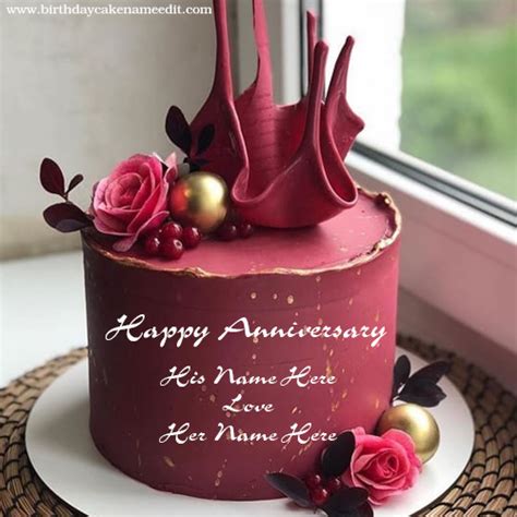 Romantic Happy Anniversary Wishes Cake With Couple Name