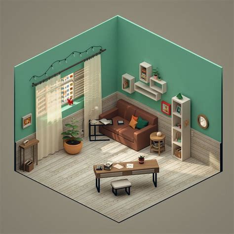 ArtStation - Isometric 3D Room, Polina Leskova | Isometric design, Room ...