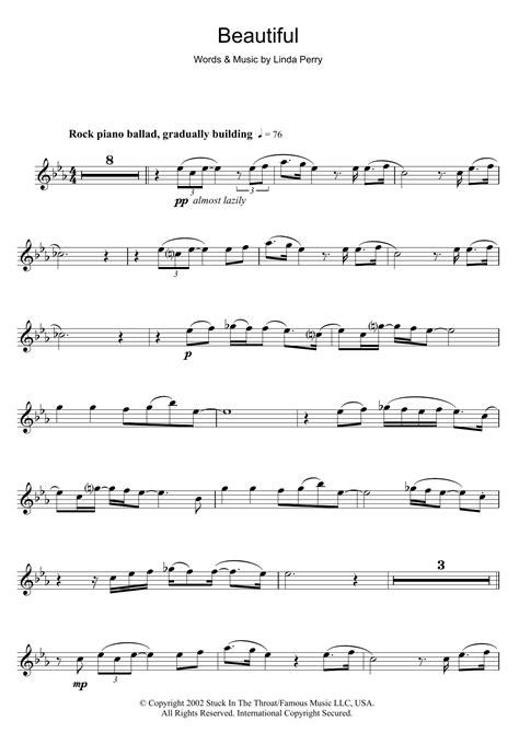 Beautiful by Christina Aguilera Sheet Music for Flute Solo at Sheet ...