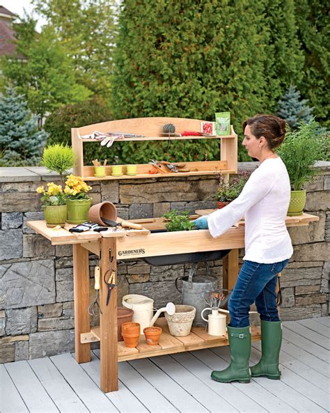 Gardener's Potting Bench with Shelves | Potting bench plans, Potting bench, Potting tables