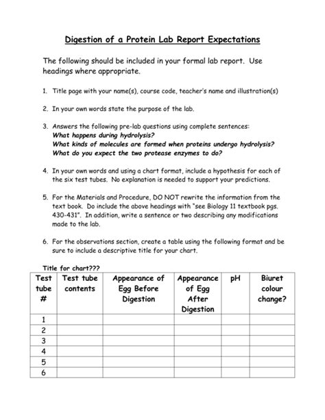 Digestion of a Protein Lab Report Expectations