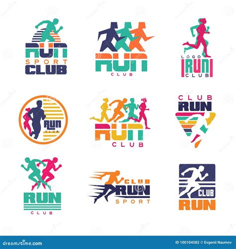 Run Sport Club Logo Templates Set, Emblems for Sport Organizations, Tournaments and Marathons ...