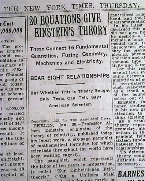 ALBERT EINSTEIN'S Unified Field Theory Gravitation Electromagnetic1929 Newspaper | eBay