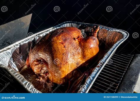 Pop-up Thermometer Timer in a Smoked Turkey Stock Image - Image of background, meat: 261158499