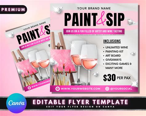 Sip and Paint Flyer DIY Flyer Design Template Paint and Sip - Etsy Nederland