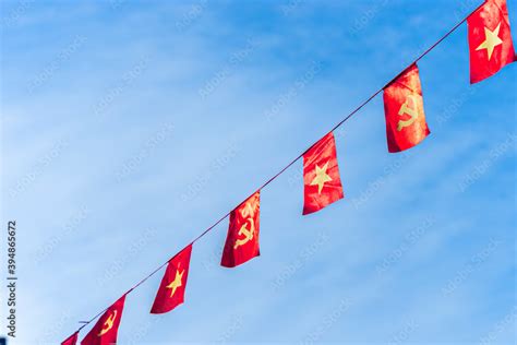 Vietnamese red with yellow star flag and Communist Party of Vietnam ...