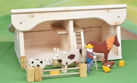 Wooden Barn & Farm Animals Toy Barn Waldorf Toys Wooden - Etsy