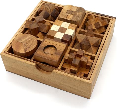 Amazon.com: BSIRI 9 Puzzles in a Box - Wooden Brain Teaser Puzzles, 3D ...