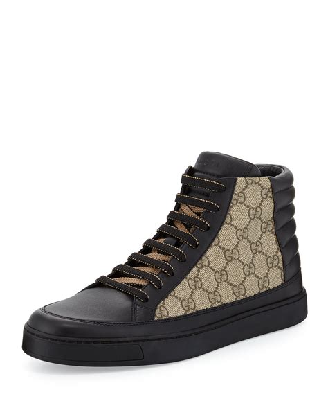 Gucci Men's Common Leather High-Top Sneakers, Black/Beige