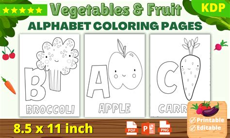 Alphabet Vegetable, Fruit Coloring Pages Graphic by iDa Template Designs · Creative Fabrica