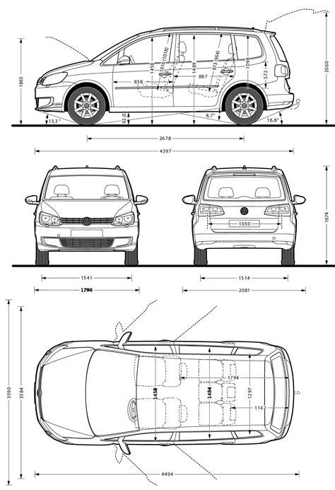 Volkswagen Touran 2011 Blueprint - Download free blueprint for 3D modeling | Volkswagen touran ...