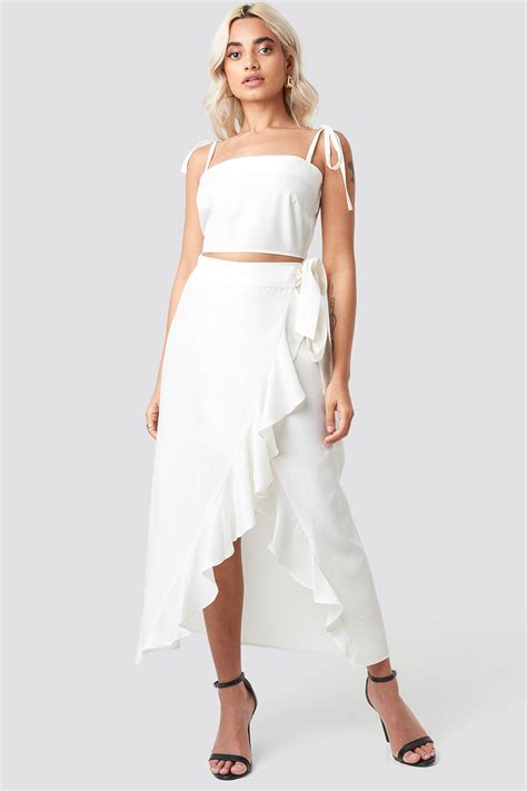 Ruffle Wrap Midi Skirt White | na-kd.com