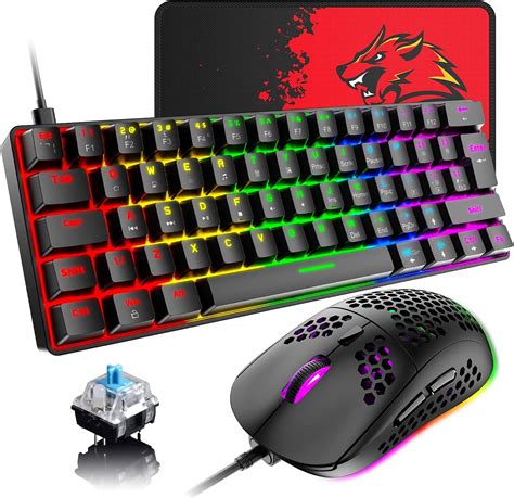 60% Wired Mechanical Gaming Keyboard and Mouse Combo, Ultra-Compact Mini 62 Keys Type C Chroma ...