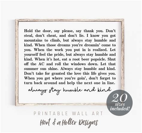 Always Stay Humble and Kind Printable Wall Art Entryway Living Room ...