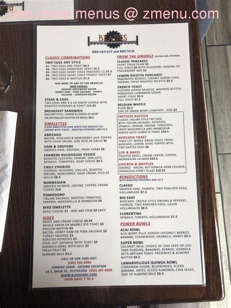 Menu at Blades pub & bar, Rochester