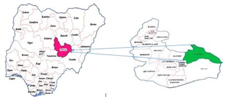 Map of Nigeria showing Plateau State and Map of Plateau State showing ...