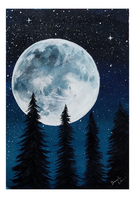 Super Full Moon At Night Acrylic Painting » Fitoor Art