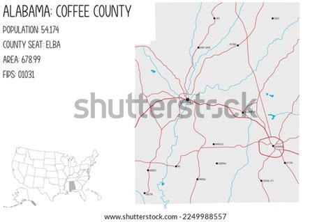 Large Detailed Map Coffee County Alabama Stock Vector (Royalty Free ...