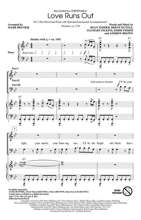 Love Runs Out Sheet Music by Mark Brymer (SKU: 00137969) - Stanton's ...