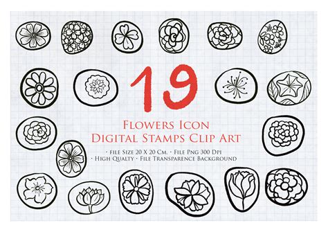 19 Flowers Digital Stamps#2 Graphic by Hanatist Studio · Creative Fabrica