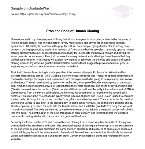 ⇉Pros and Cons of Human Cloning Essay Example | GraduateWay