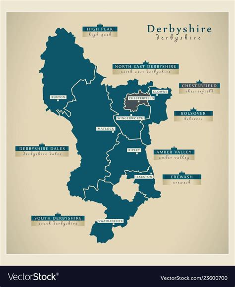 Modern map - derbyshire county with labels uk vector image on ...