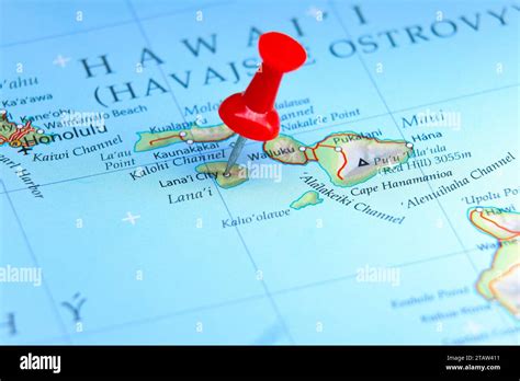 Lanai City, Hawaii pin on map Stock Photo - Alamy