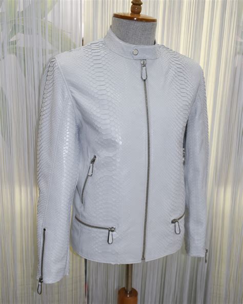 White Genuine Python Leather Moto Jacket - Leather Guys