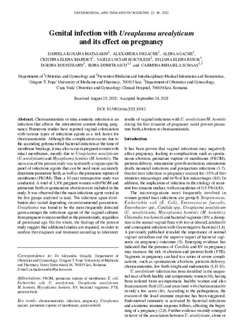 (PDF) Genital infection with Ureaplasma urealyticum and its effect on ...