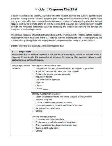 FREE 33+ Incident Checklist Samples in PDF | MS Word