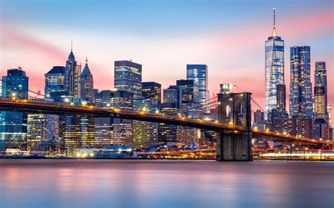 Manhattan Financial District And Brooklyn Bridge At Sunset Brooklyn United States Best Hd ...