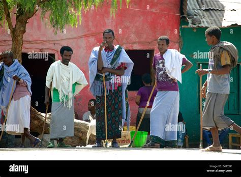 Ethiopian men, Near Alamata / Korem, Ethiopia. Cane as symbol of local ...